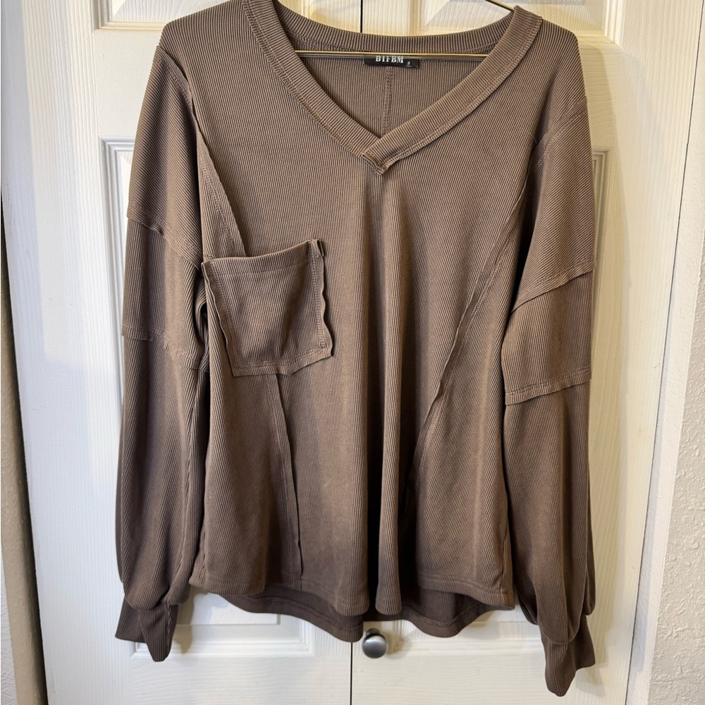 BTFBM Ribbed Knit Top in‎ Brown